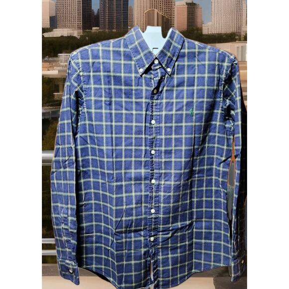 Ralph Lauren Custom Fit Men's Medium Plaid Button Down Shirt Green Pony - Picture 1 of 10